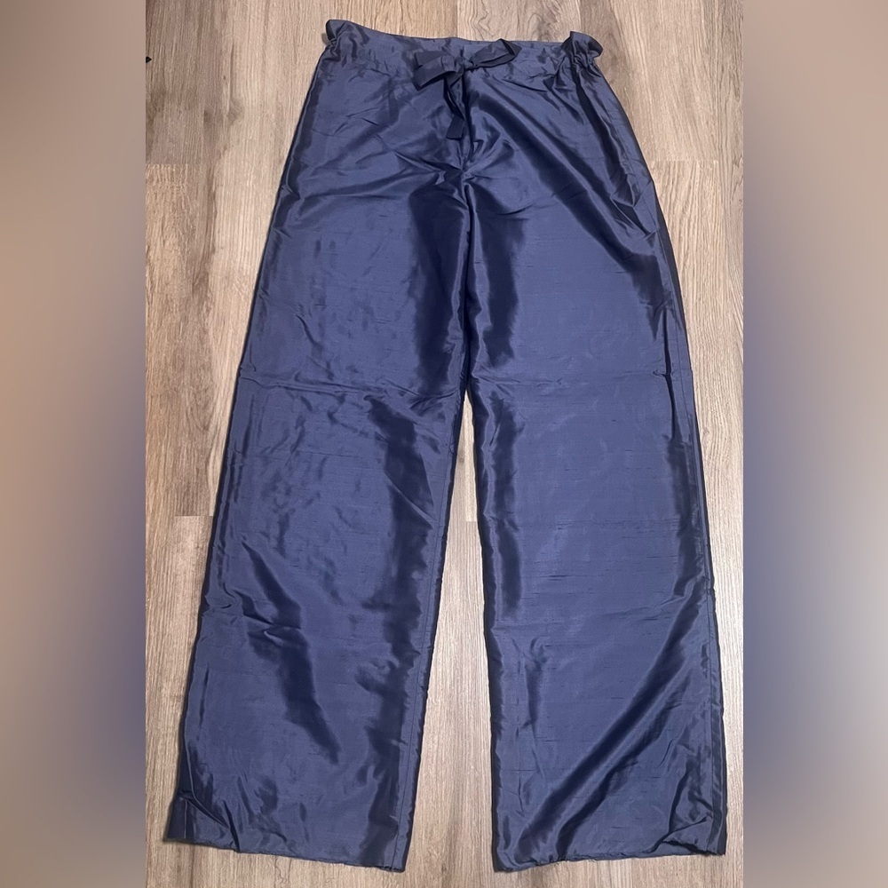 Women's Giorgio Armani Blue Silk Pants With Waist Tie